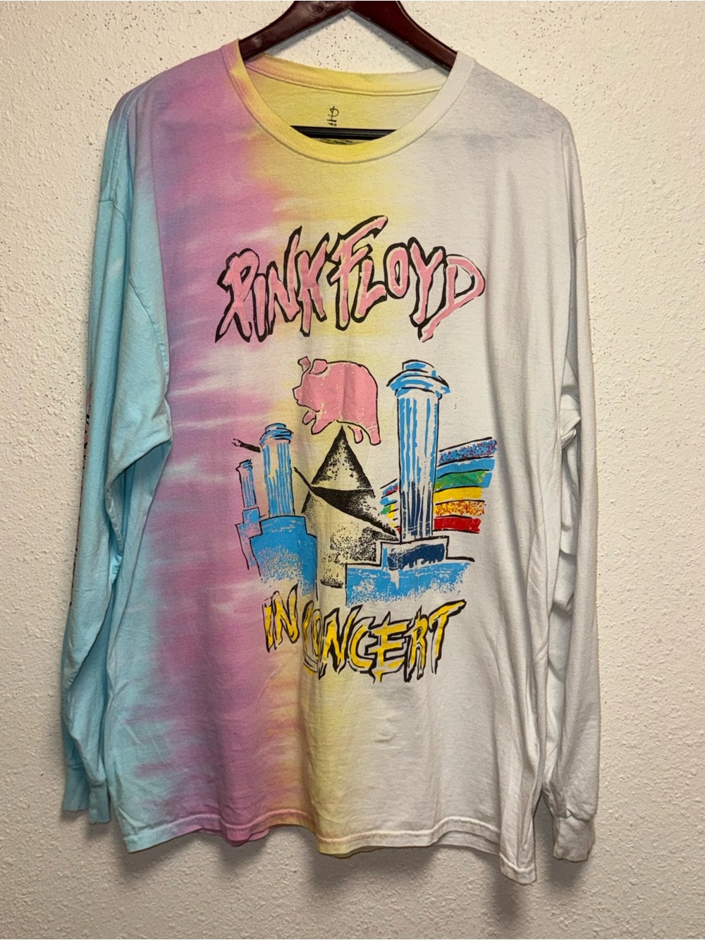 Pink Floyd mens  Long Sleeve Pastel Tie-Dye Tee